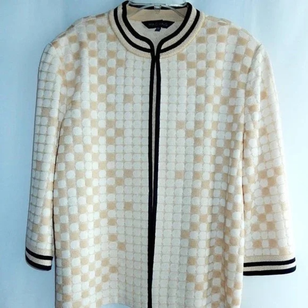 Ming Wang Cream and Tan Knit Jacket - 1X